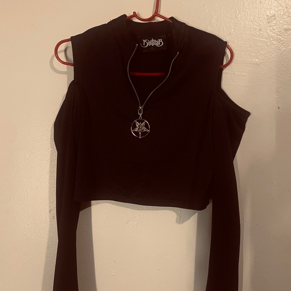 Killstar Black Cold Shoulder Crop Top - Picture 3 of 3